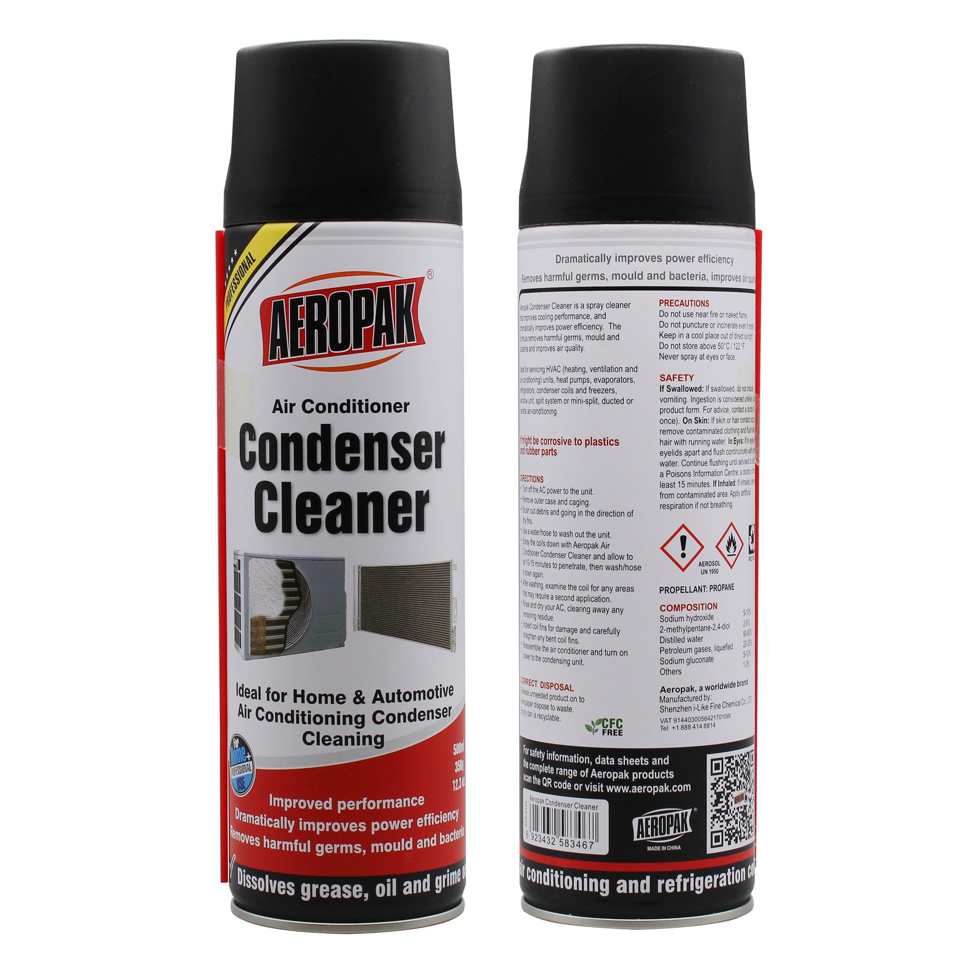 Aeropak 500ml Aerosol Foaming Condenser Cleaner Spray for Air Conditioner