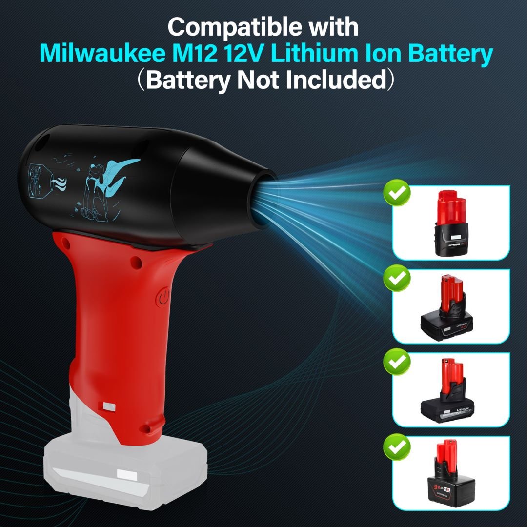 Mini Jet Dry Blower Fan for Milwaukee M12 12V Lithium Battery 3 Adjustable Wind Speeds Rechargeable Cordless Jet Fan Blower