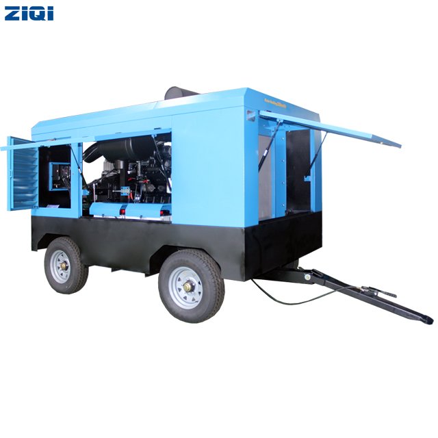 Easy to Maintenance 425CFM Compressor 7BAR 102PSI Portable Screw Air Compressor Two Wheels Driven for Water Well Drilling