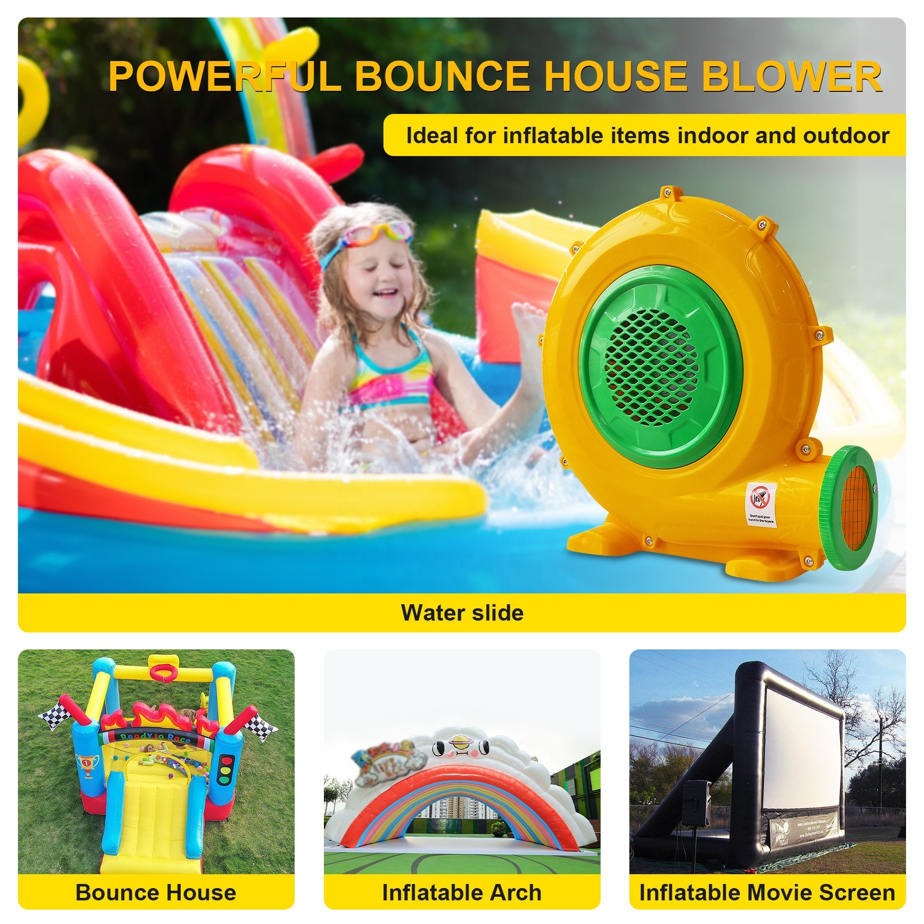 550W High-Power Electric Inflatable Blower for Fast Inflation for Bouncy Castles Slides Households Outdoors Hotels Garages