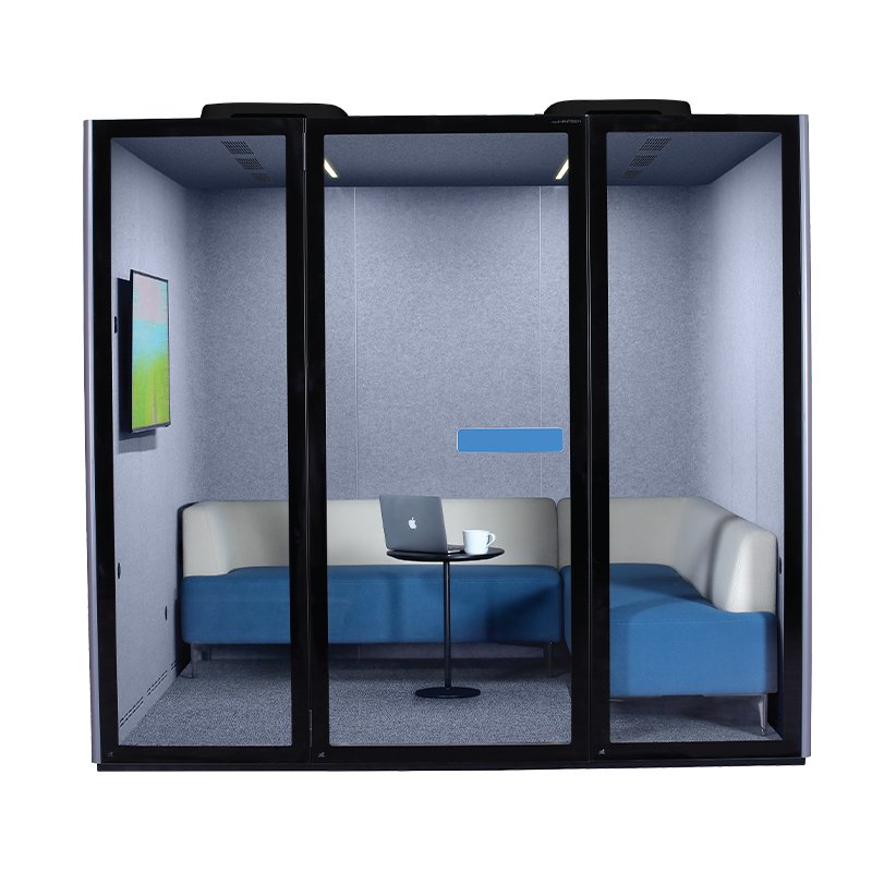 Premium Modern Design Acoustic Phone Booth MPOD 2.0 (Excluding TV) Comfort L-shape Sofa 7 Persons Privacy Office Meeting Pods