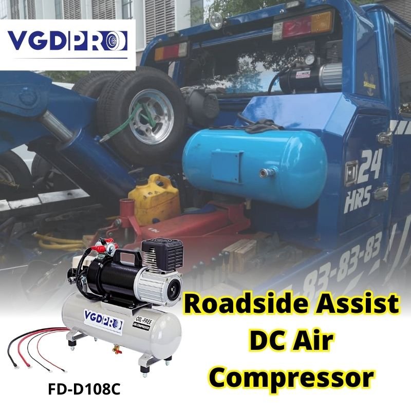 Portable 24V Air Compressor 8L Tank High Efficiency Long Duty Cycle Auto Cut Piston Oil-Free Industrial Weatherproof Compressor