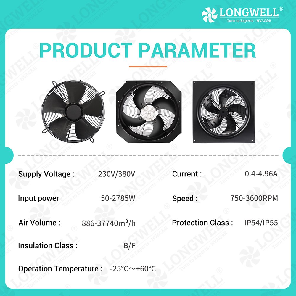 LONGWELL 350mm EC 230V 380V 400V High Pressure Axial Exhaust Fan Axial Cooling Fan for Condensing Unit , Cooling Tower