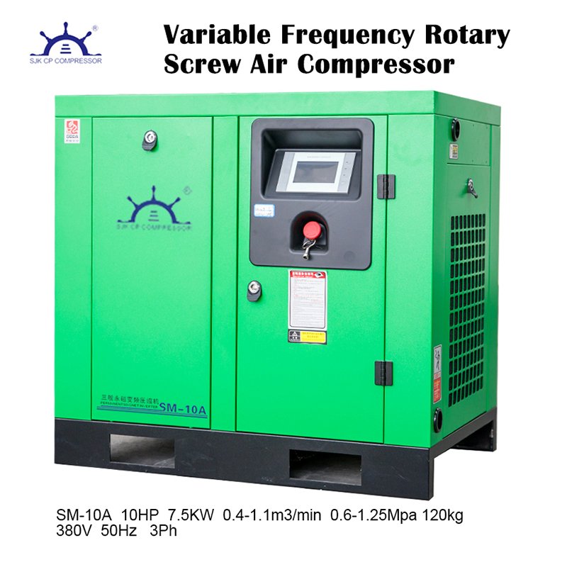 10HP 7.5KW 230V 60Hz 1-Phase Variable Frequency Rotary Screw Air Compressor 39cfm Max Pressure 120psi Air Compressed System