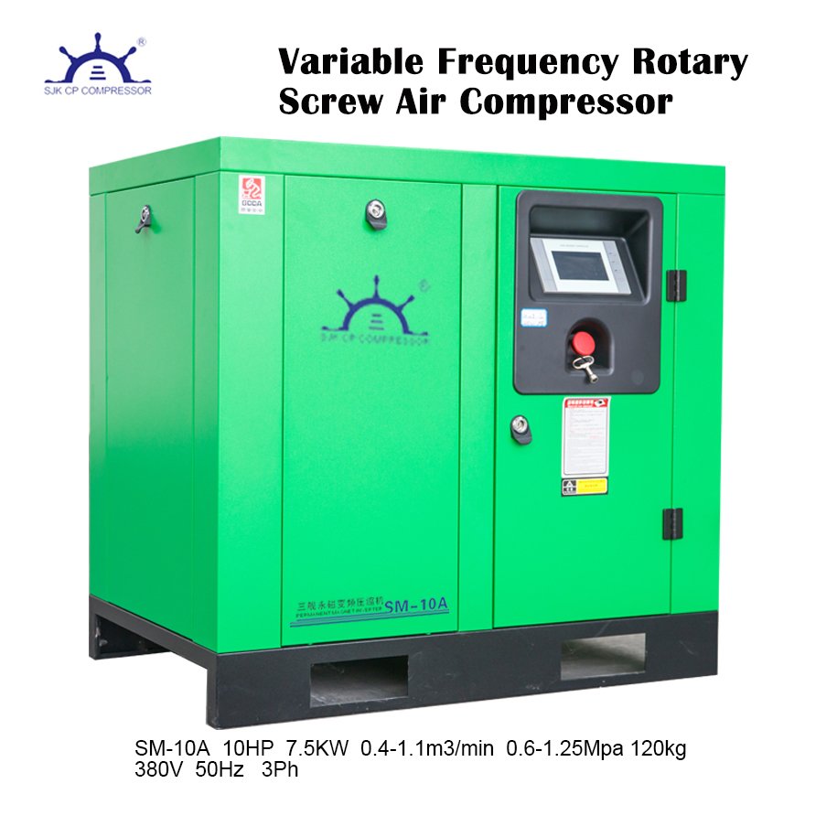 10HP 7.5KW 230V 60Hz 1-Phase Variable Frequency Rotary Screw Air Compressor 39cfm Max Pressure 120psi Air Compressed System