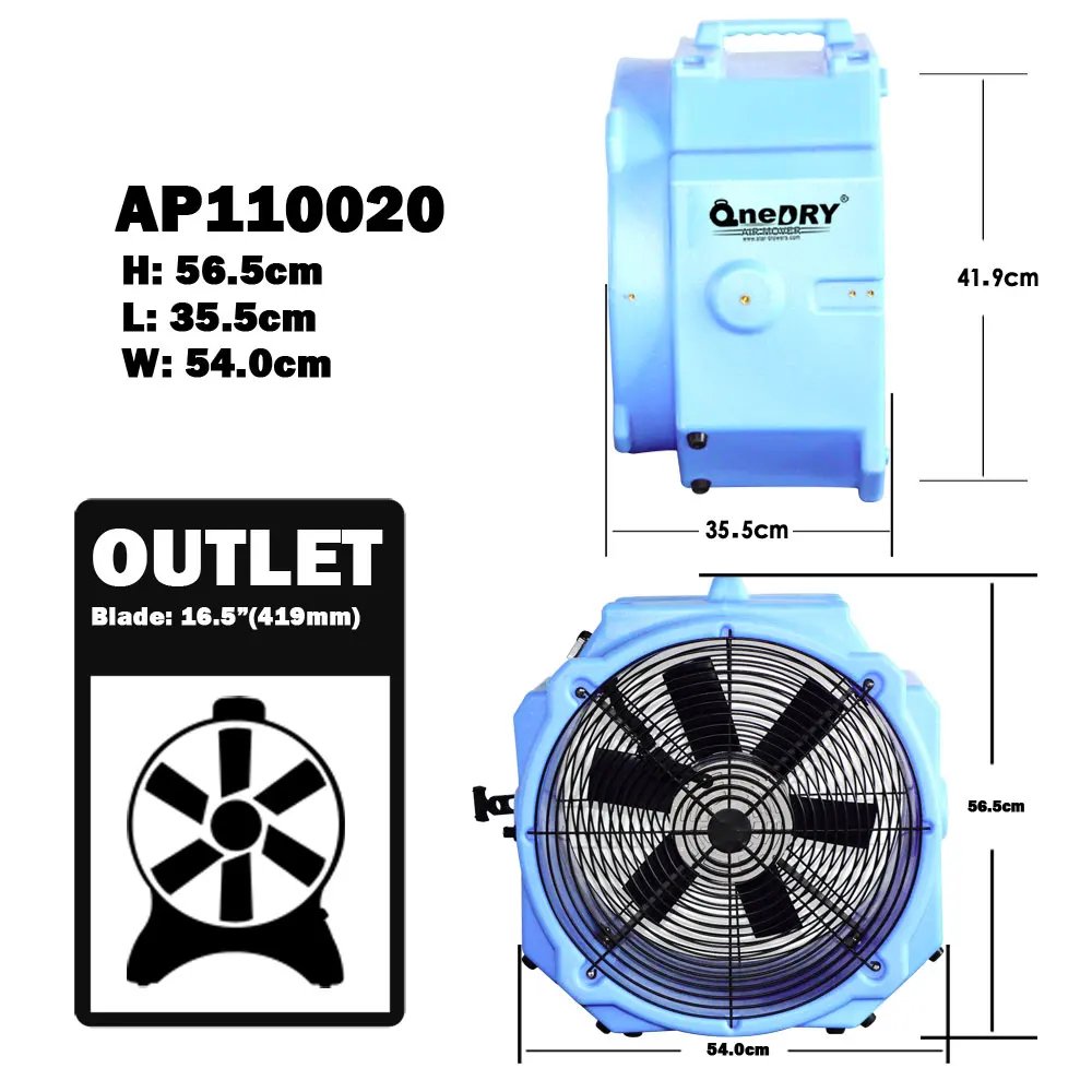 1/4HP 4000CFM Axial Air Mover Floor Dryer Carpet Blower Stackable Daisy Chain GFCI 360-Degree With Bracket