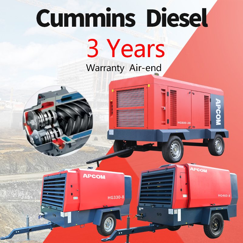 8bar 460cfm Cummins diesel Compressors Mining 115psi Screw air Compresor 110kw 13m3/min diesel Compressor air Air-compressor
