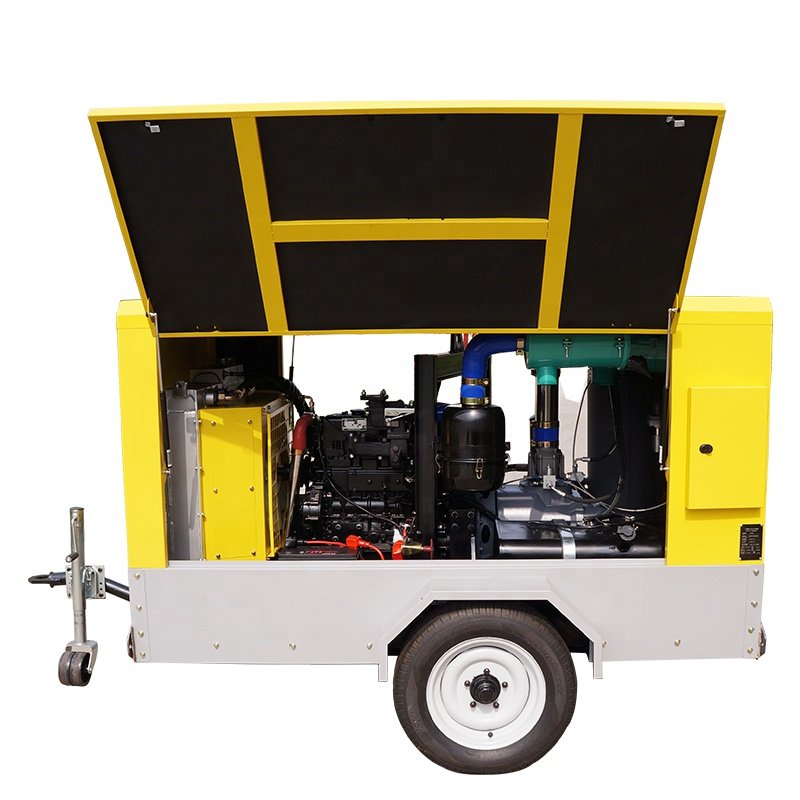 Factory Prices 176 Cfm 7 Bar Movable Portable Diesel Engine Rotate Screw Air Compressor for Mining Industry
