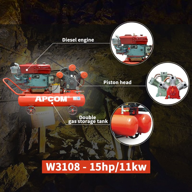 Mining Portable Piston diesel air Compressors 15HP Diesel Powered High Efficiency 70CFM M3/min 1150rpm 2m3/min 70CFM Orange