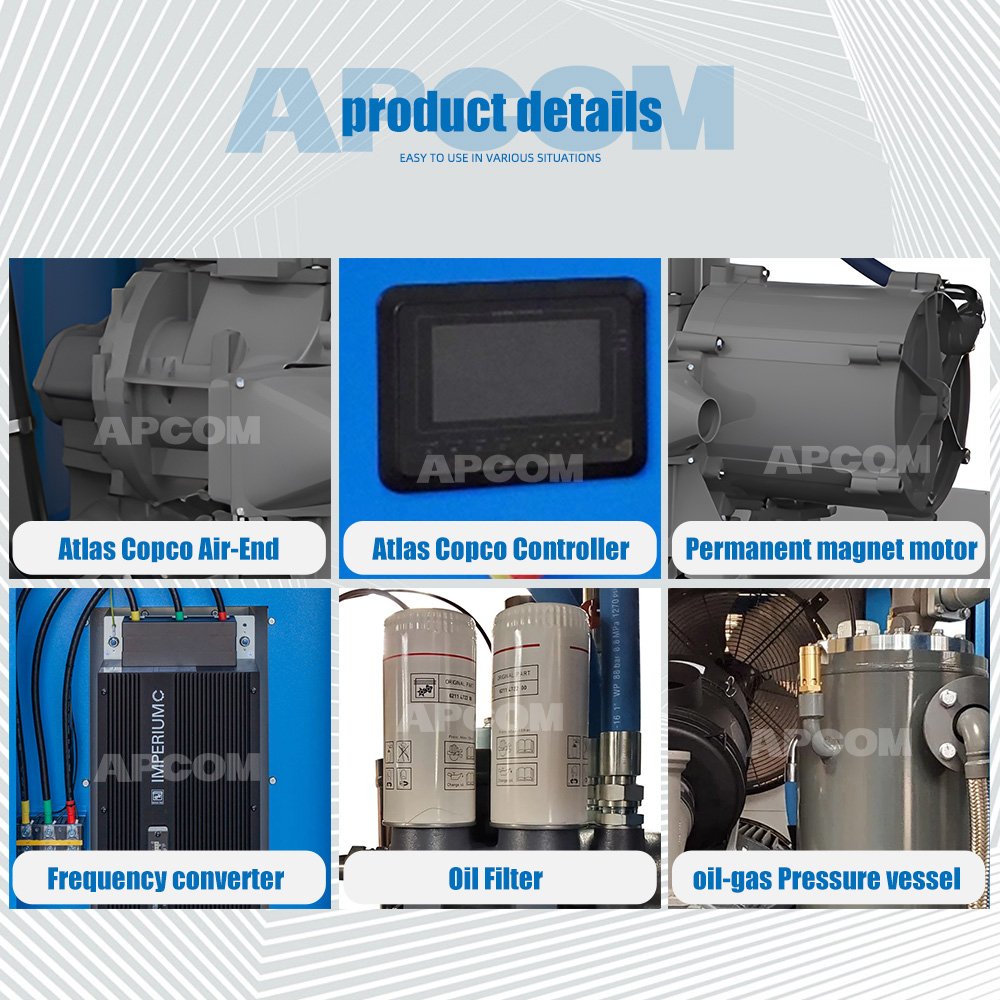 APCOM Screw AirCompressor 11kw 15hp Variable Frequency air Compressor 11 KW 15 HP