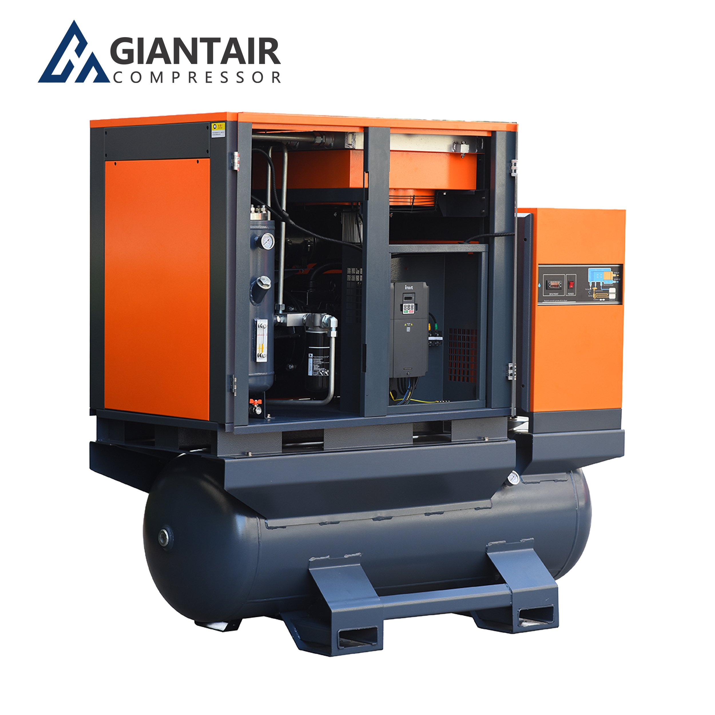 GIANTAIR All In One 20HP 15kw 16/20bar Industrial Air-Compressor Rotary Single Screw Type Air Compressor With Air Dryer And Tank