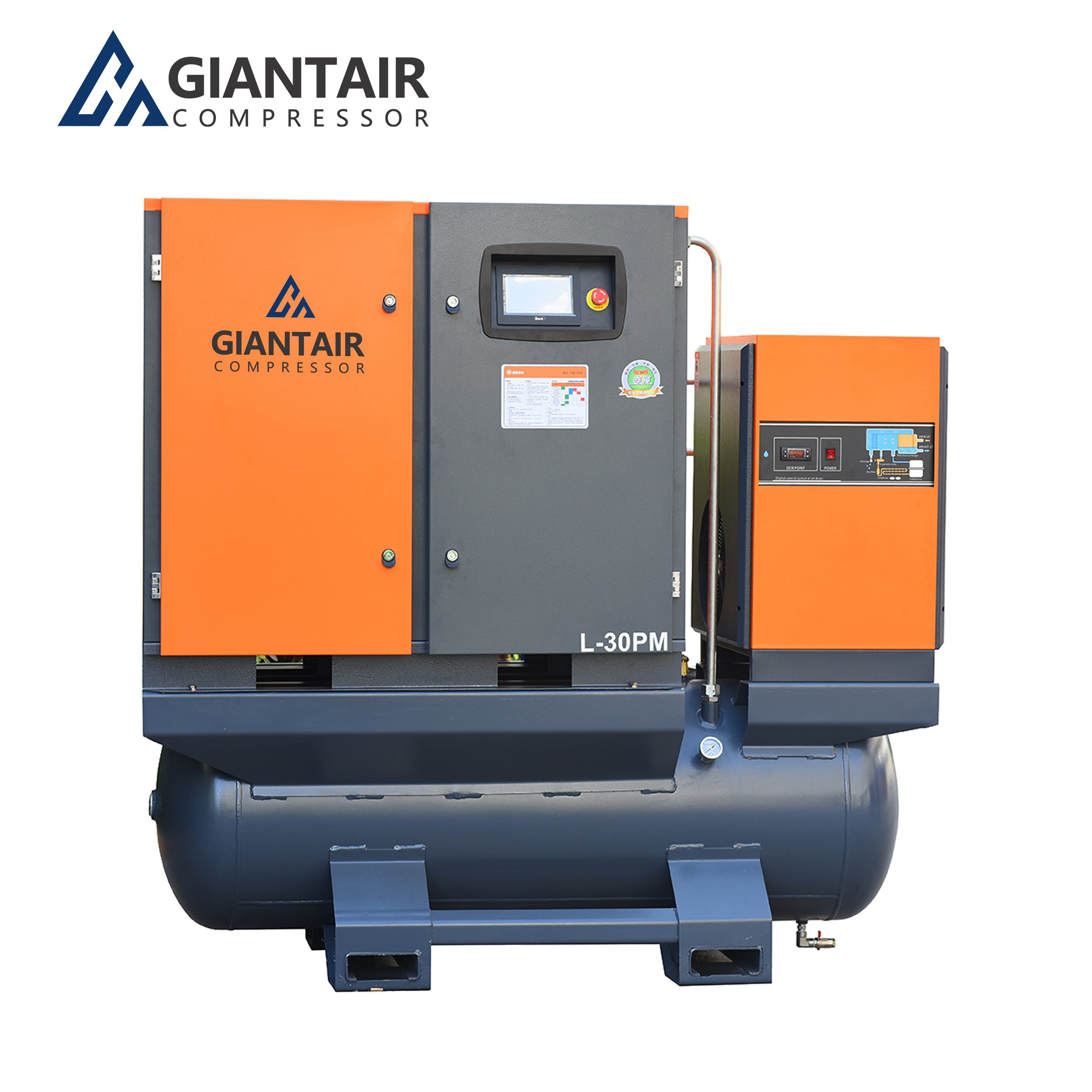 GIANTAIR All In One 20HP 15kw 16/20bar Industrial Air-Compressor Rotary Single Screw Type Air Compressor With Air Dryer And Tank