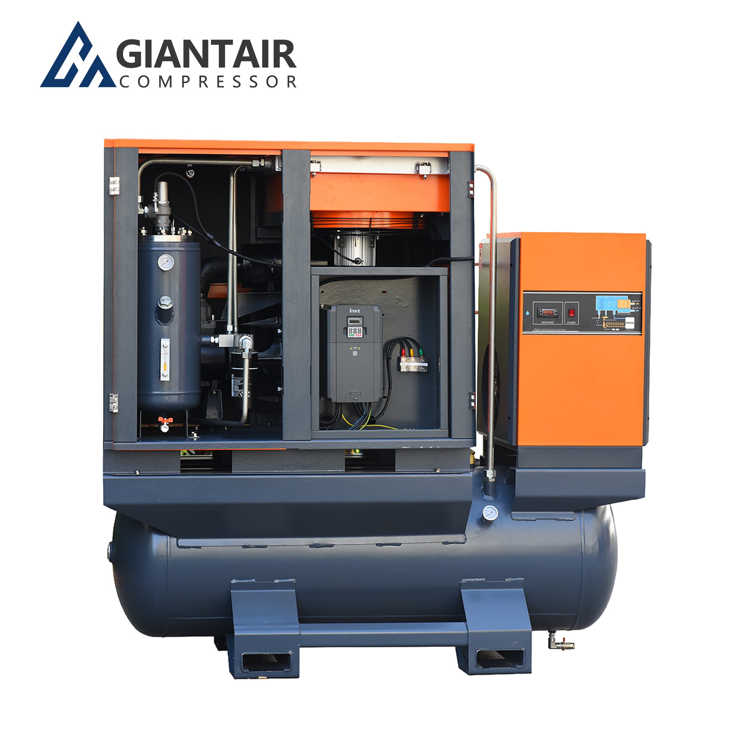 GIANTAIR All In One 20HP 15kw 16/20bar Industrial Air-Compressor Rotary Single Screw Type Air Compressor With Air Dryer And Tank