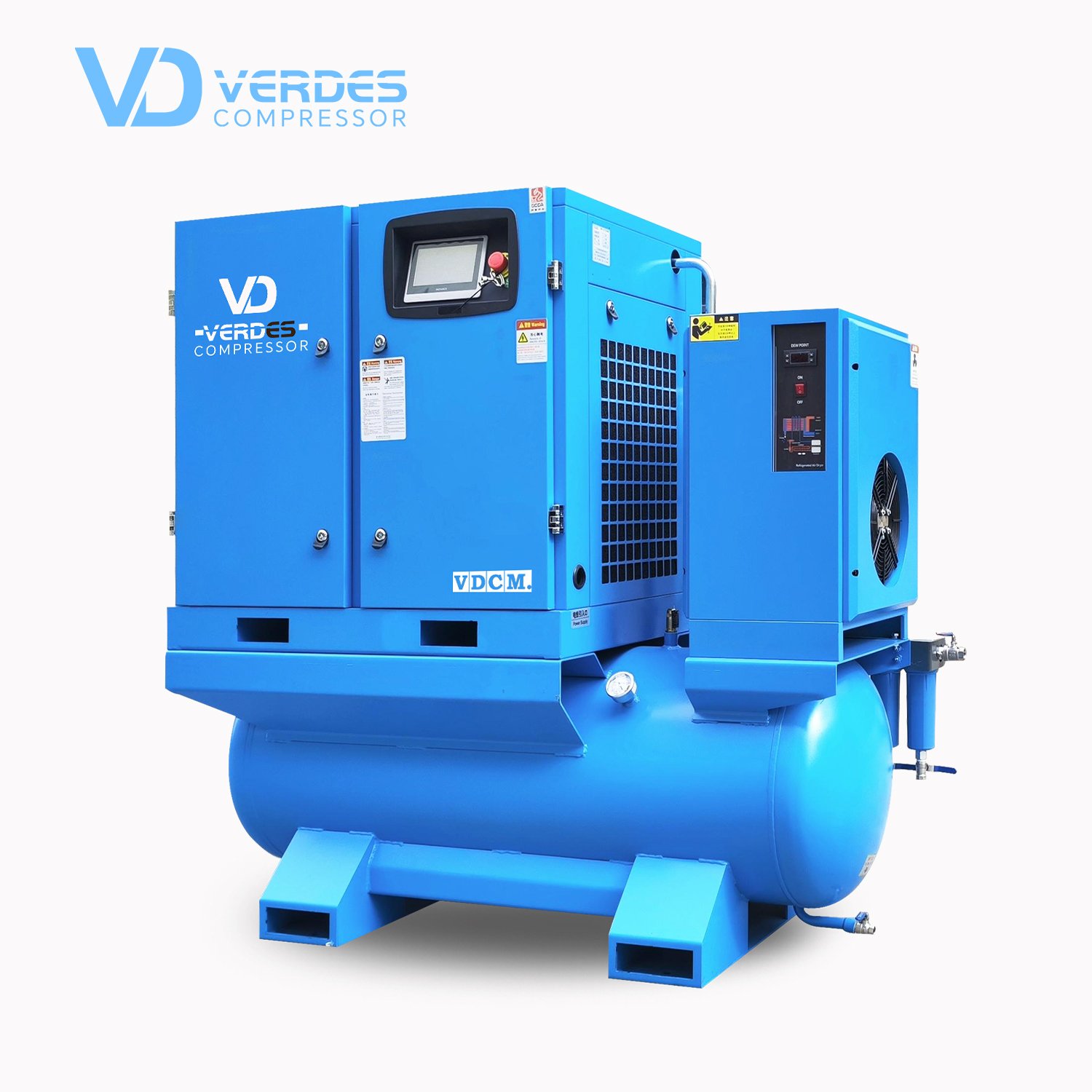 VERDES Industrial Compressors air 7.5kw 10hp All in One 8 bar 10 bar Screw Type air Compressor With Dryer tank 500 Litre