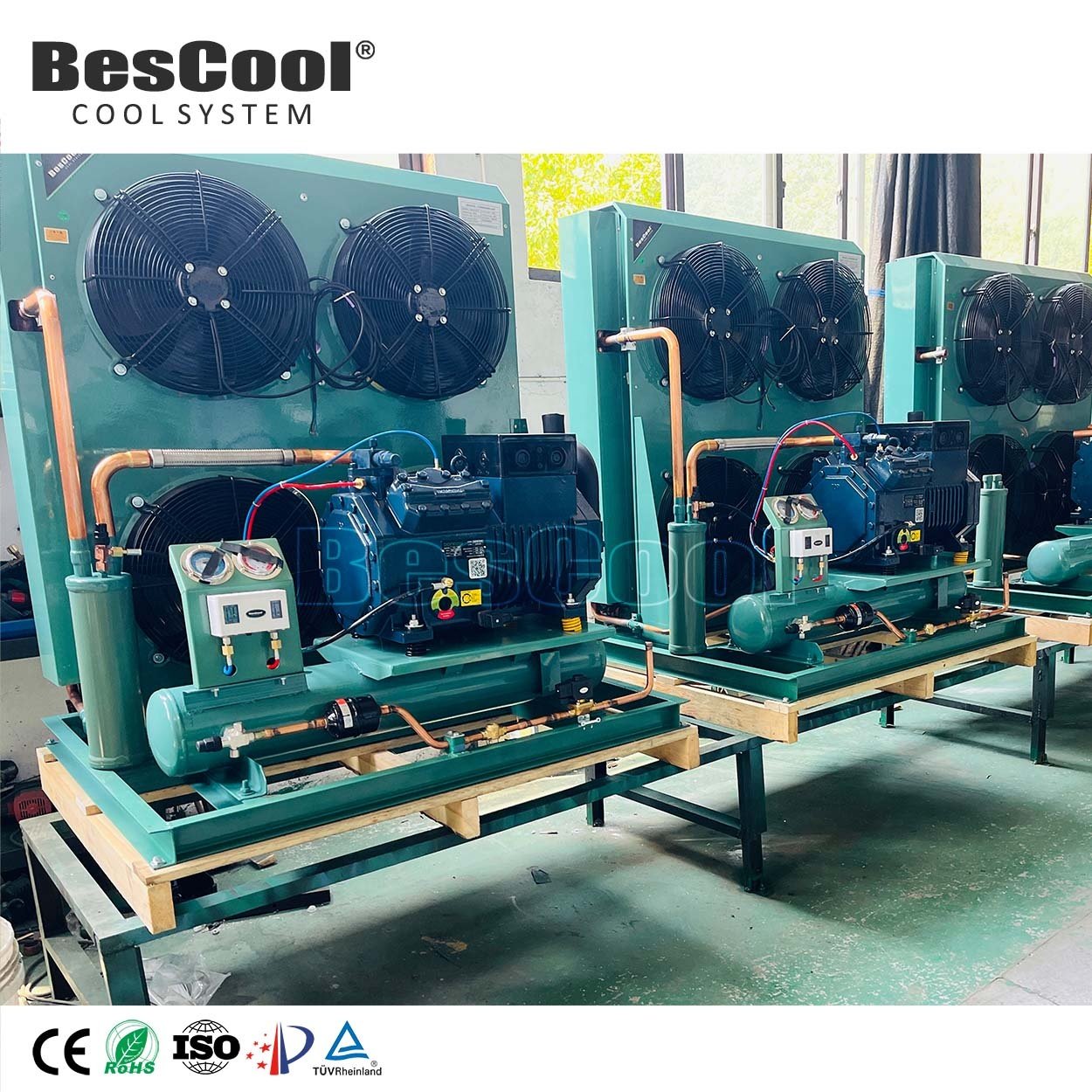 Air-Cooled Green Shell Condenser for 8HP Cold Room Cooled Condensing with Inner Groove Copper Pipes