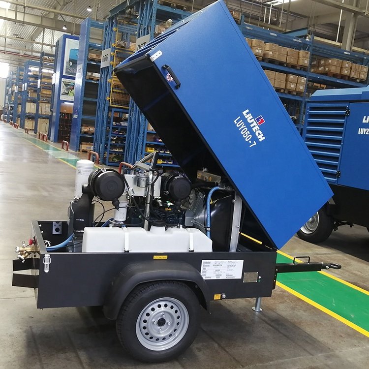 Liutech LUY050-7atlas Copco 185 Cfm air Compressor Screw Pneumatic air Compressor Mobile Manufacturer for Construction Drilling