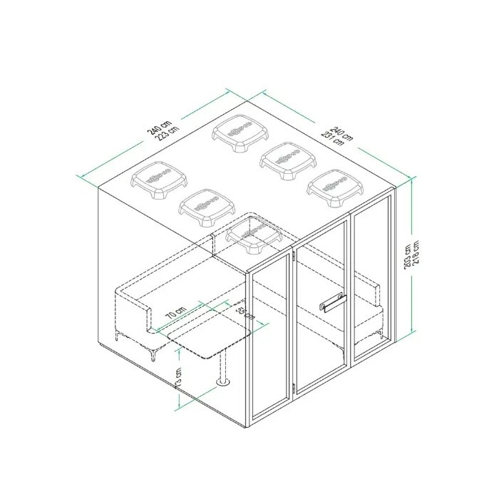 L-shape Portable Meeting Room C Pod Privacy Phone Booth for 6 Person 2400 X 2400 X 2280mm Soundproof Office Booth