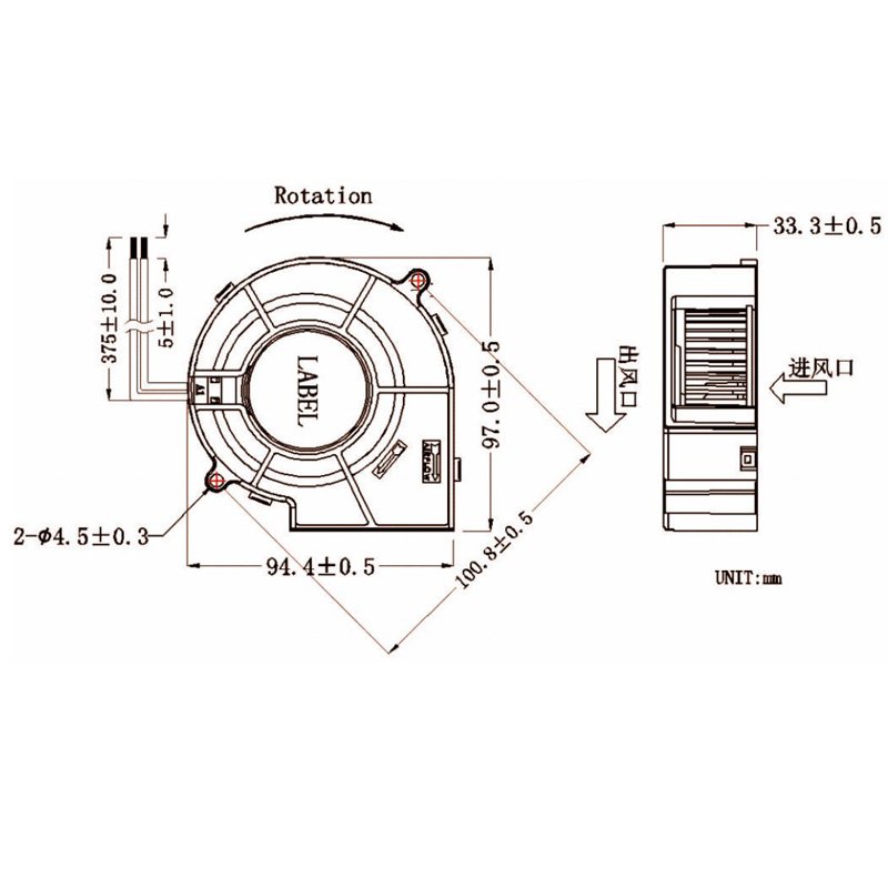 97mm X 33mm Centrifugal Blower Fan PBT Plastic 9733 Dc Fan 12V 24V 850 RPM 3000RPM High Speed 2pin Jet Blower Turbo Fan