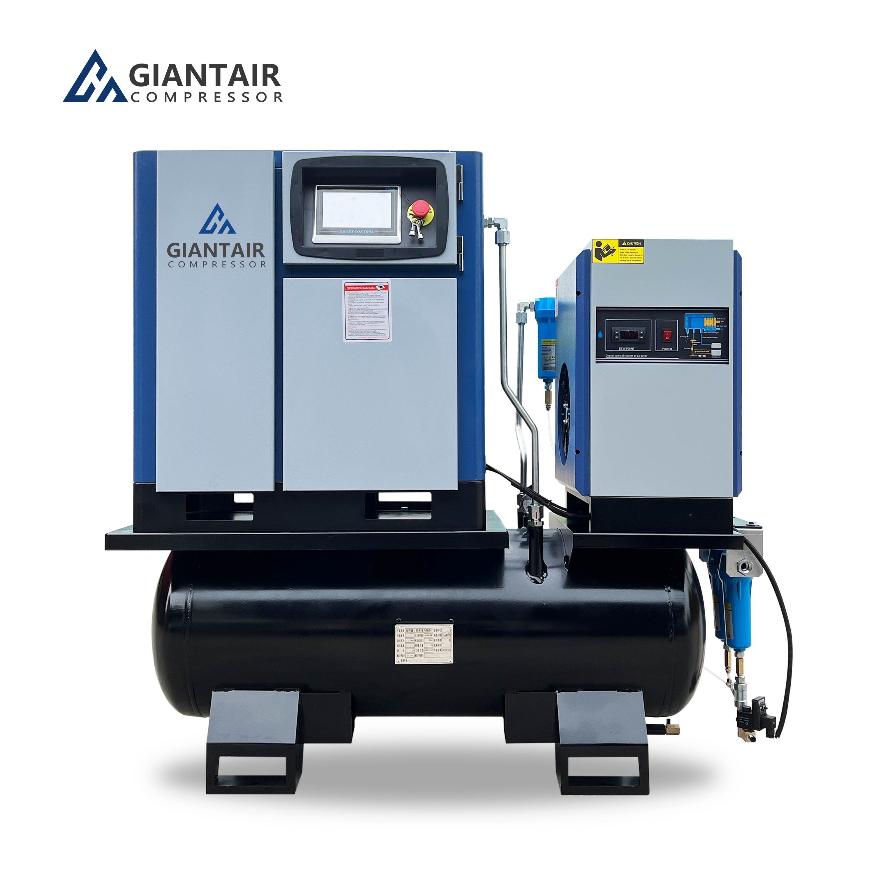 GiantAir Industrial Compresor De Aire 10HP 7.5KW Air-compressor Rotary Screw Air Compressor with Dryer for Construction