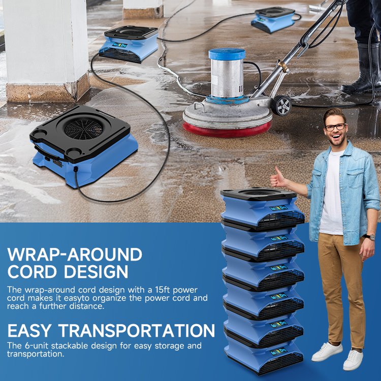 Commercial Portable Turbo Blower Dryer 1100CFM Flat Air Mover High AC Stackable Floor Fan Carpet Wall Plumbing Use OEM