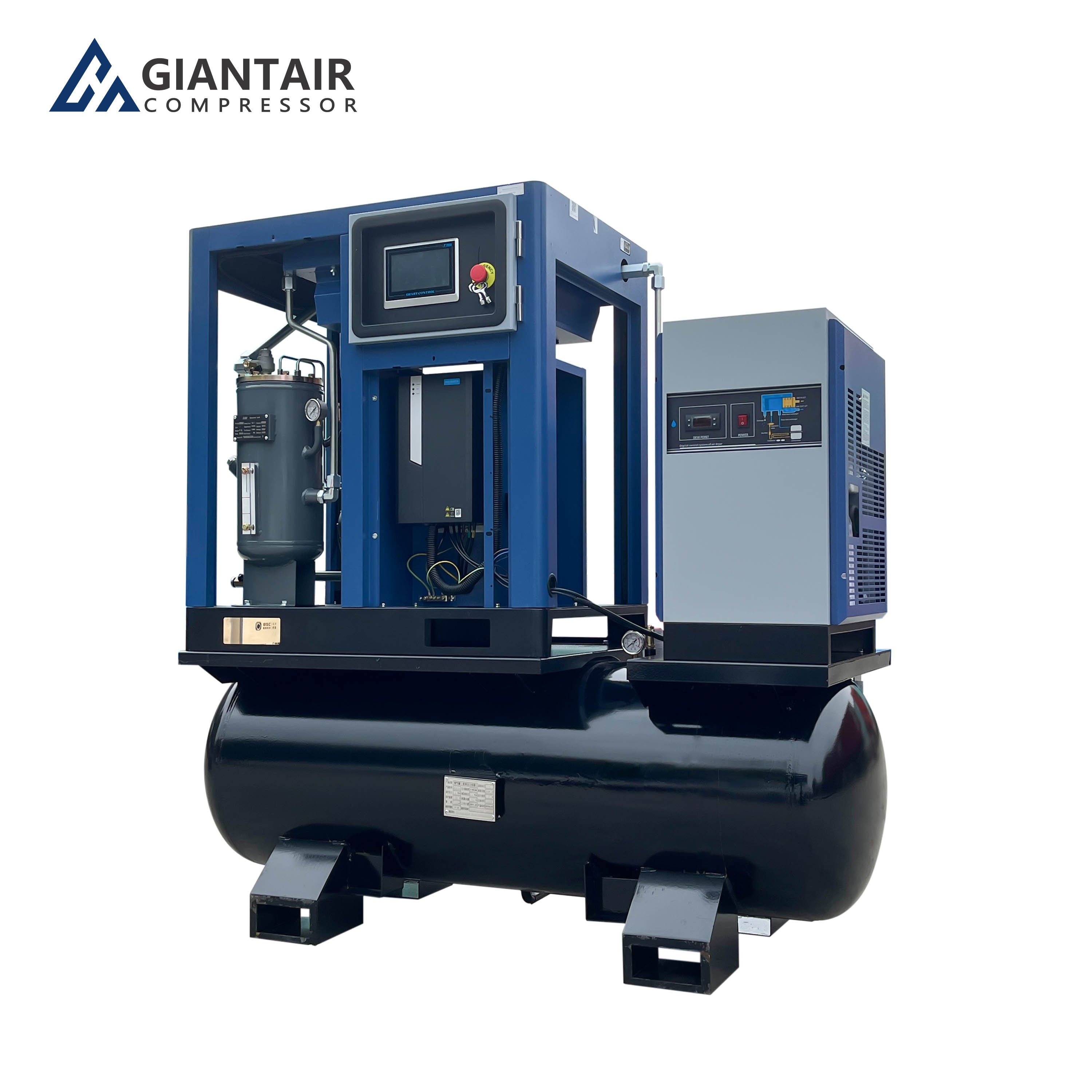 GIANTAIR Rotary Industrial Air-compressor 7.5KW 11KW 15KW 22KW All-in-one Screw Air Compressors 500 Litre With Air Dryer