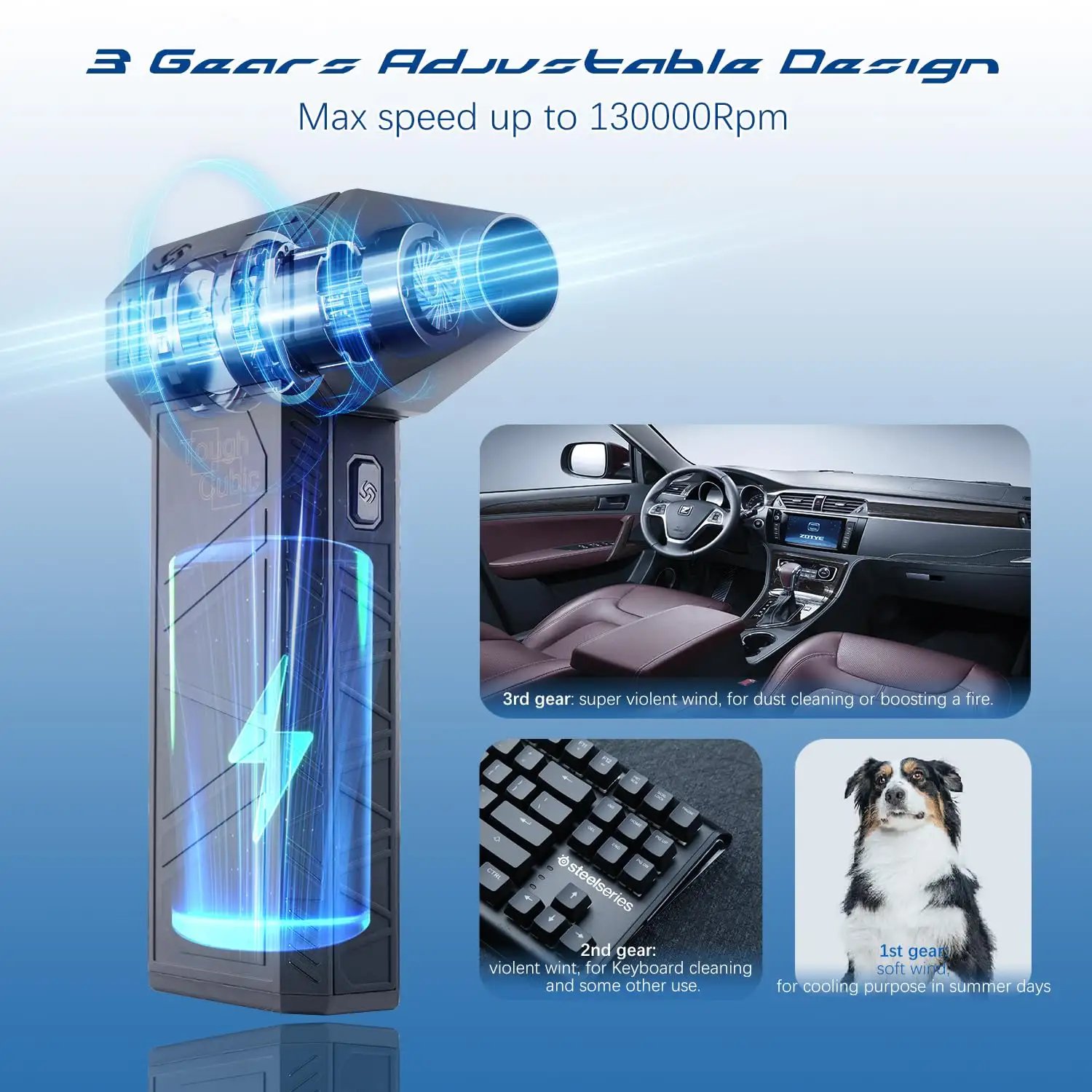 Super Powerful Turbo Dry Violent Jet Fan Air Blower Gun Rechargeable Cordless Computer Electronic Fan Air Duster