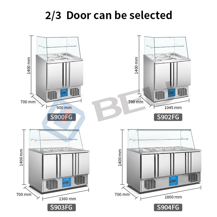 Commercial Salad bar Display Refrigerator air Cooling Stainless Steel Pizza Refrigerator Counter Top Salad showcase