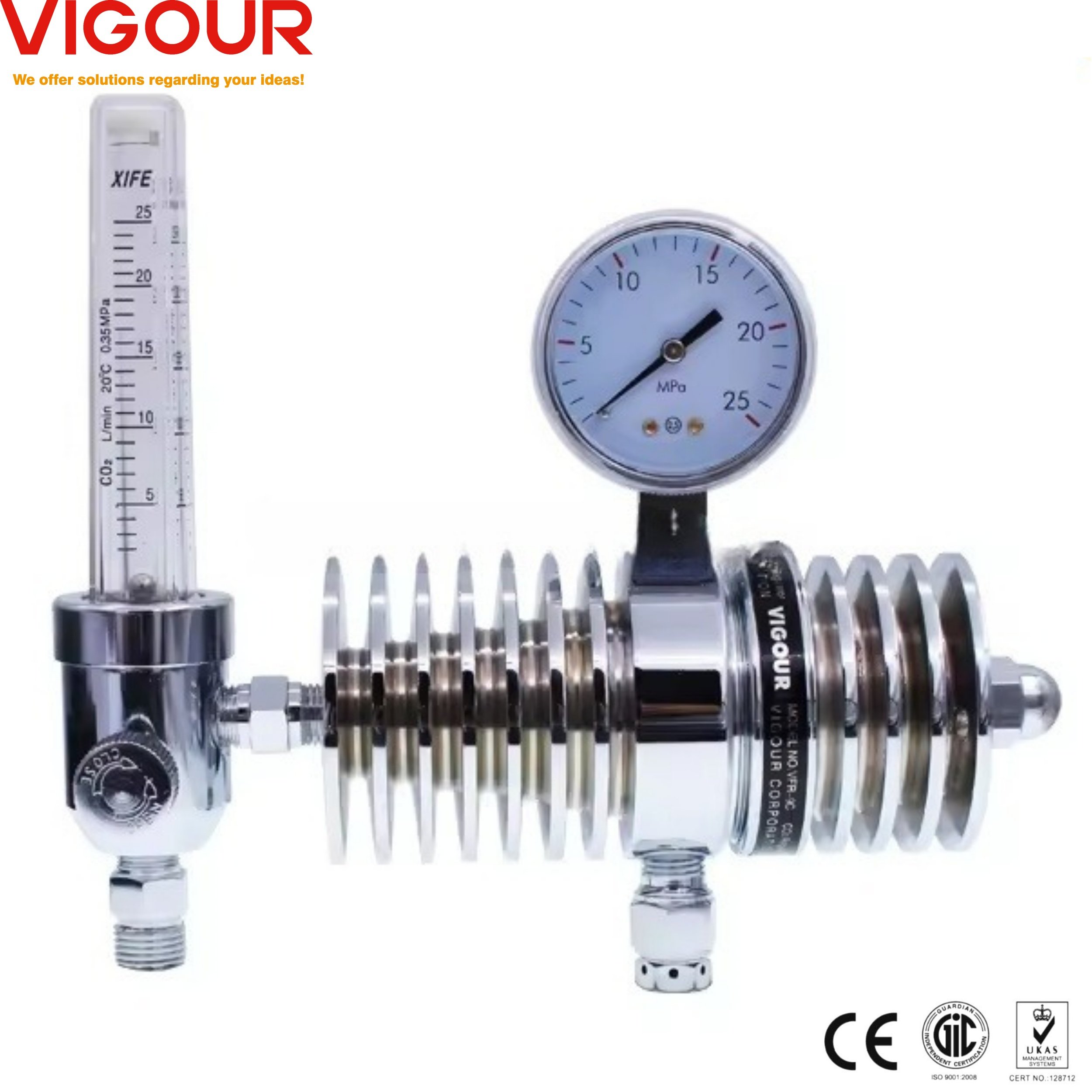 Single-Stage Brass Flow Meter Pressure Regulator Diaphragm Type with External Radiator for CO2 Cylinder