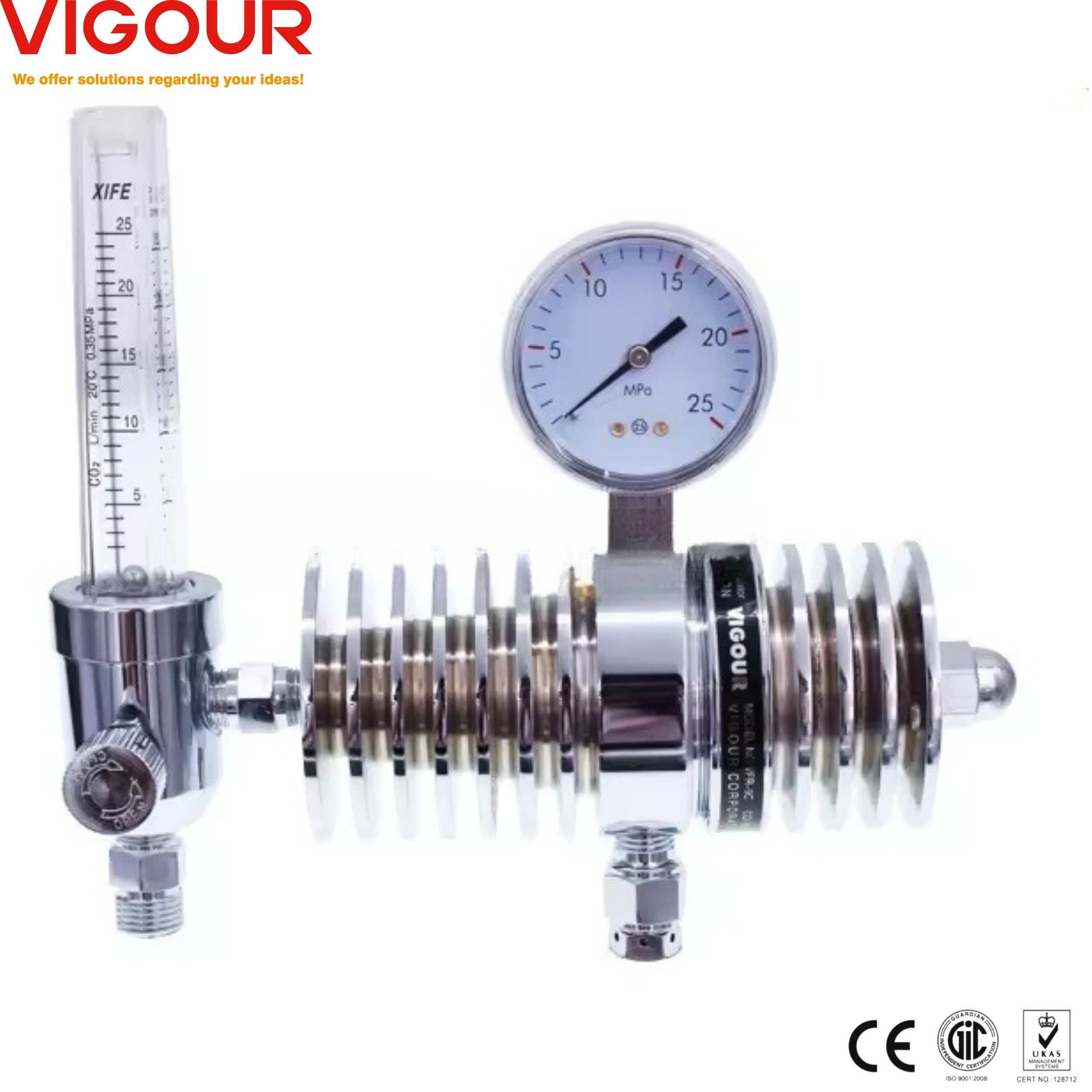 Single-Stage Brass Flow Meter Pressure Regulator Diaphragm Type with External Radiator for CO2 Cylinder