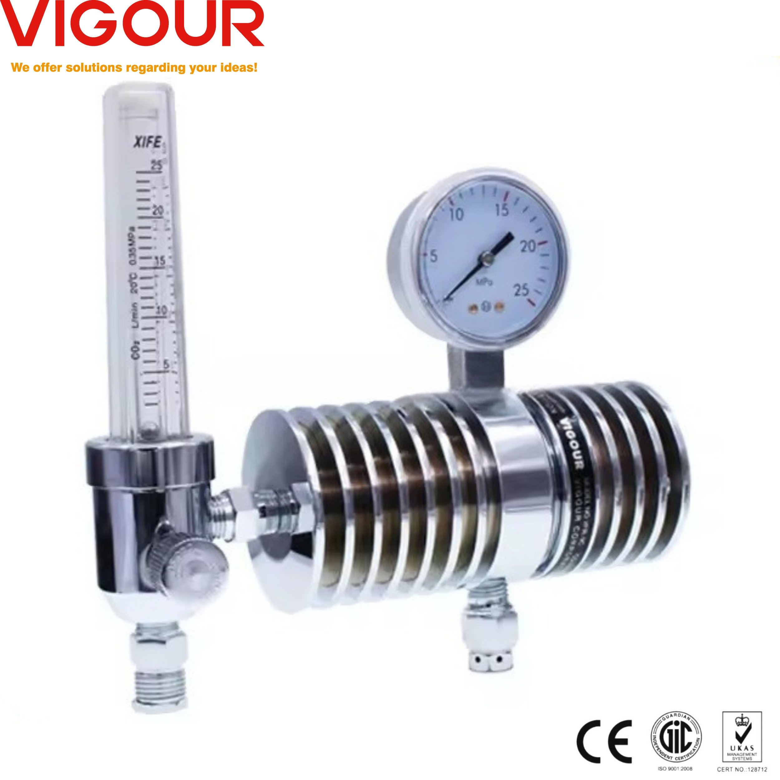 Single-Stage Brass Flow Meter Pressure Regulator Diaphragm Type with External Radiator for CO2 Cylinder
