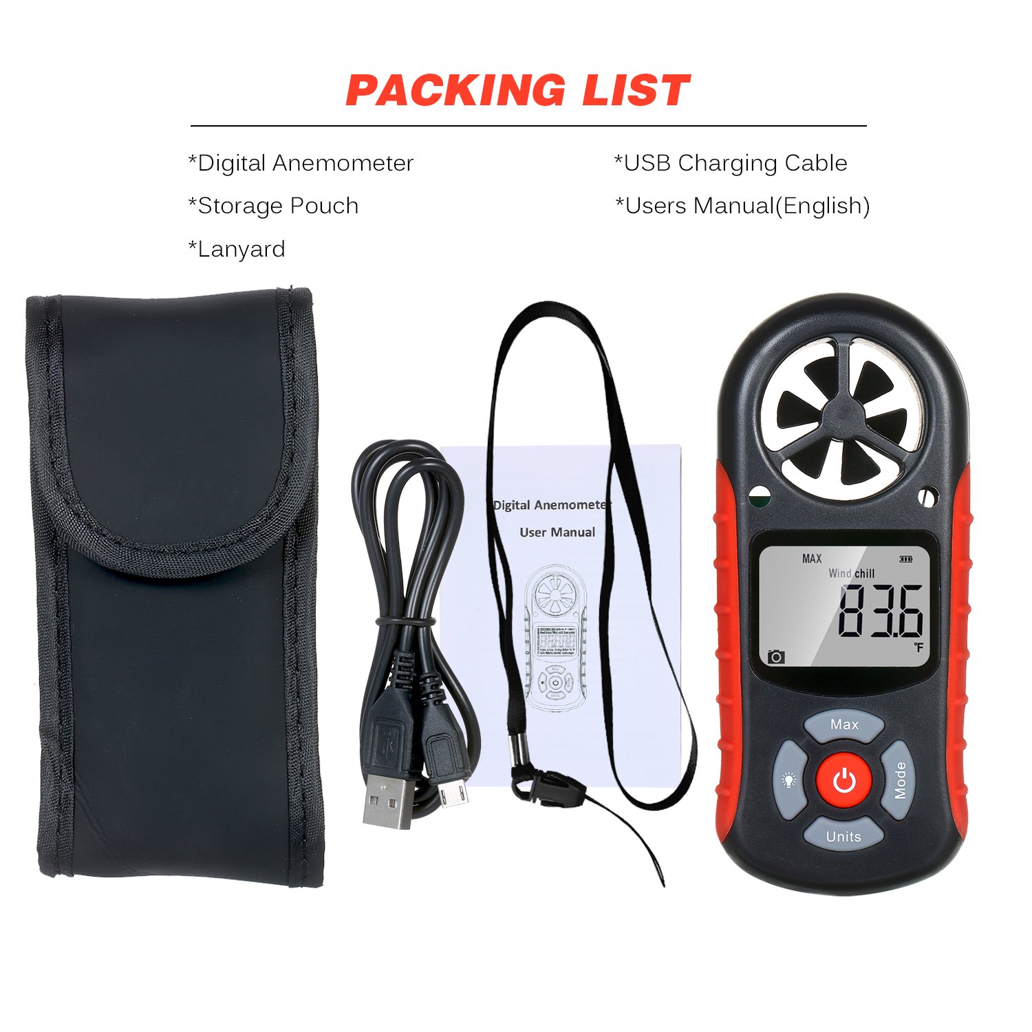 Handheld 8-in-1 Anemometer Digital LCD Display Air Flow Speed Wind Meter TL-303