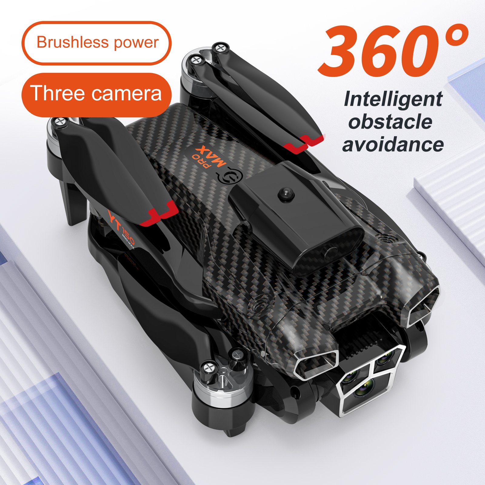 YT150 Drone HD Triple Camera LED Light Stream Hovering Obstacle Avoidance Foldable Photography Quadcopter Adult Toy Gift for Kid