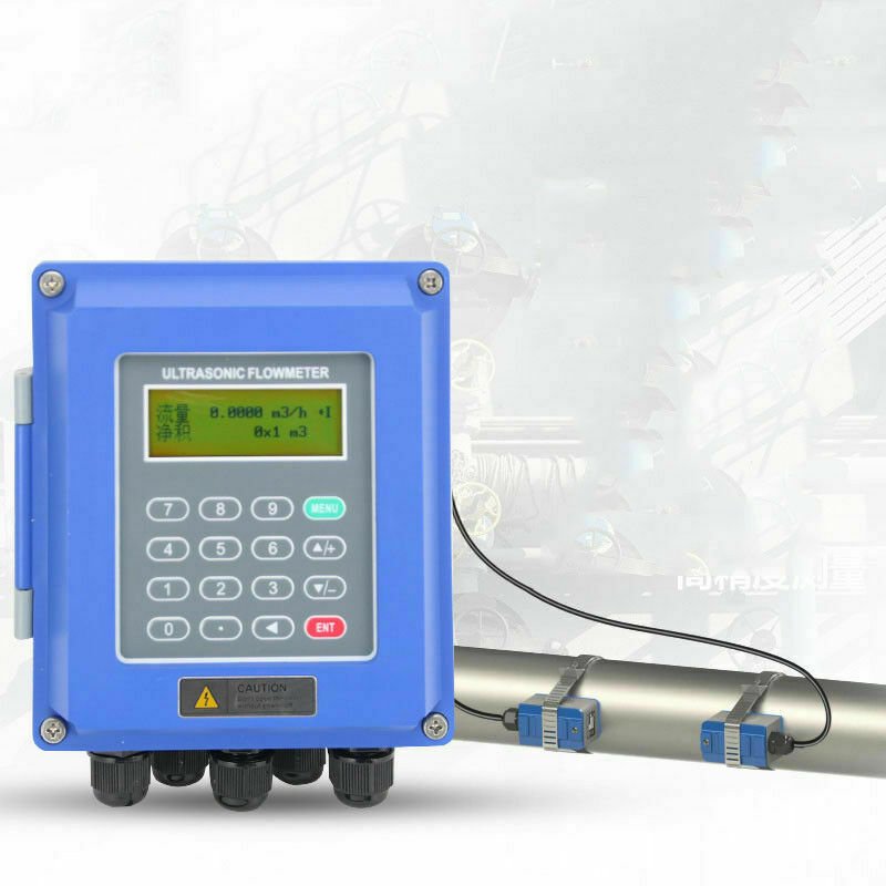 High Accuracy 0.5% Wall Mounted Ultrasonic Flowmeter Liquid Oil Gas Fuel IP65 RS485 4-20mA LCD Display Portable Digital Clamp