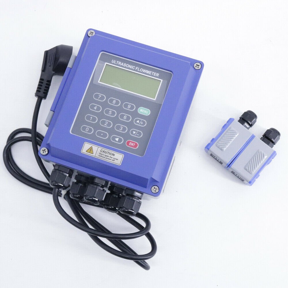 High Accuracy 0.5% Wall Mounted Ultrasonic Flowmeter Liquid Oil Gas Fuel IP65 RS485 4-20mA LCD Display Portable Digital Clamp
