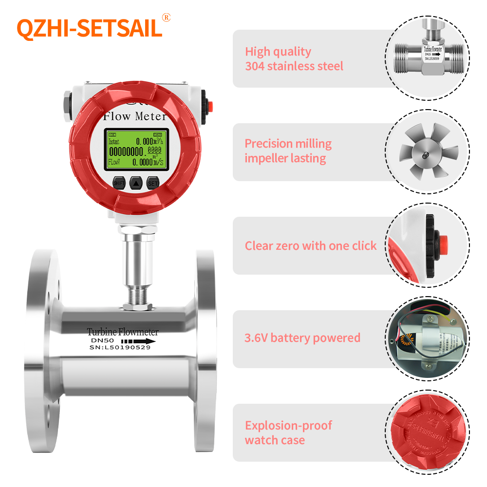 Liquid Water Flow Meters Turbine Flow Meter LCD Displays High Precision diesel Fuel Palm Oil