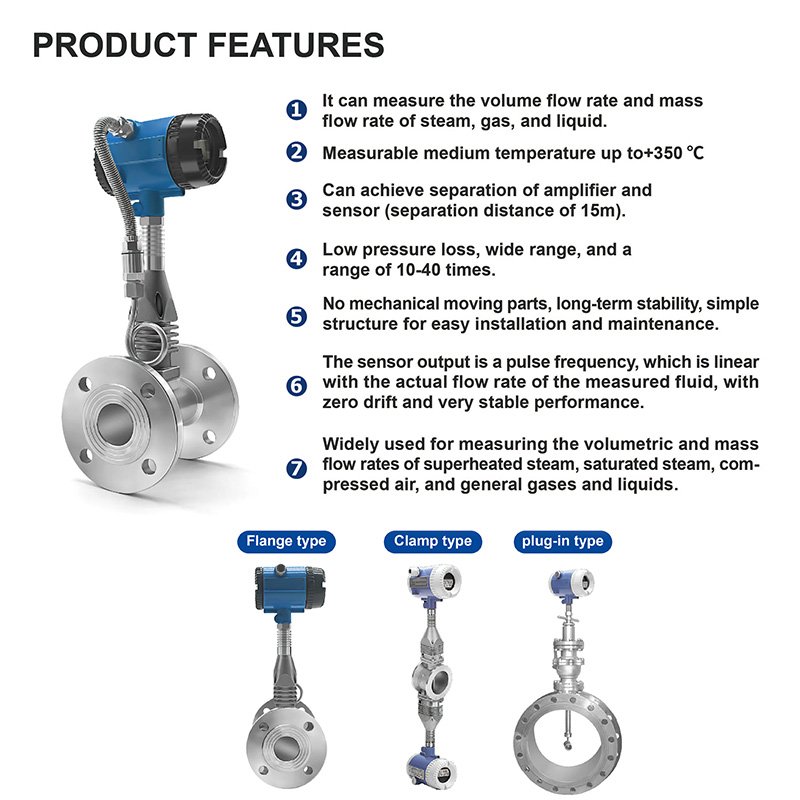 High Quality DN15-2600 Vortex Flow Sensor Digital Display Liquid Steam Gas Flowmeter OEM Supported for Water Oil and Air