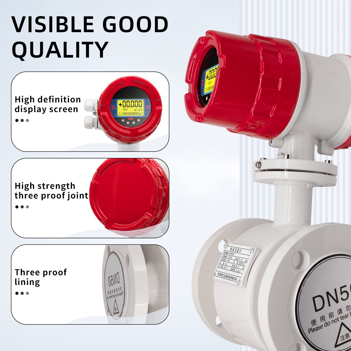 DN250 (normal type rubber lining) Integrated Wastewater Flow Meter, DN50 Intelligent Electromagnetic with Rubber