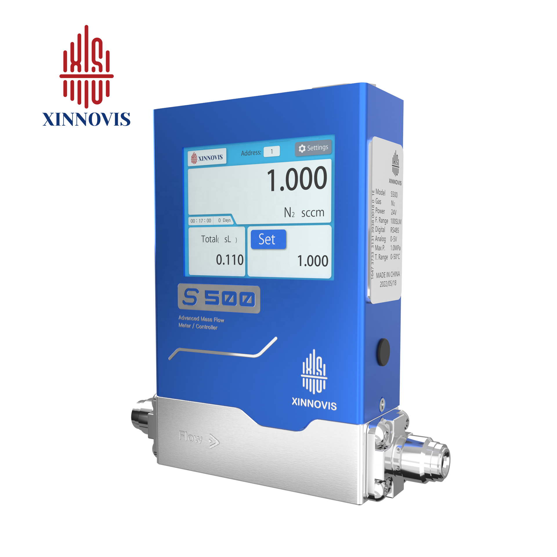 MFC Air/Hydrogen/Oxygen/Nitrogen/Methane/Argon/Helium S500 Gas Mass Flow Controller 0.01sccm~20 L/min OEM Xinnovis Factory