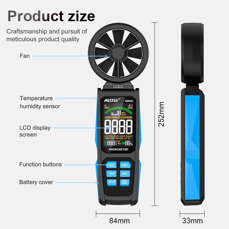 Digital Wind Anemometer AM620 Air Flow Meter for Wind Speed Temperature Meter Anemometer Wind Anemometer