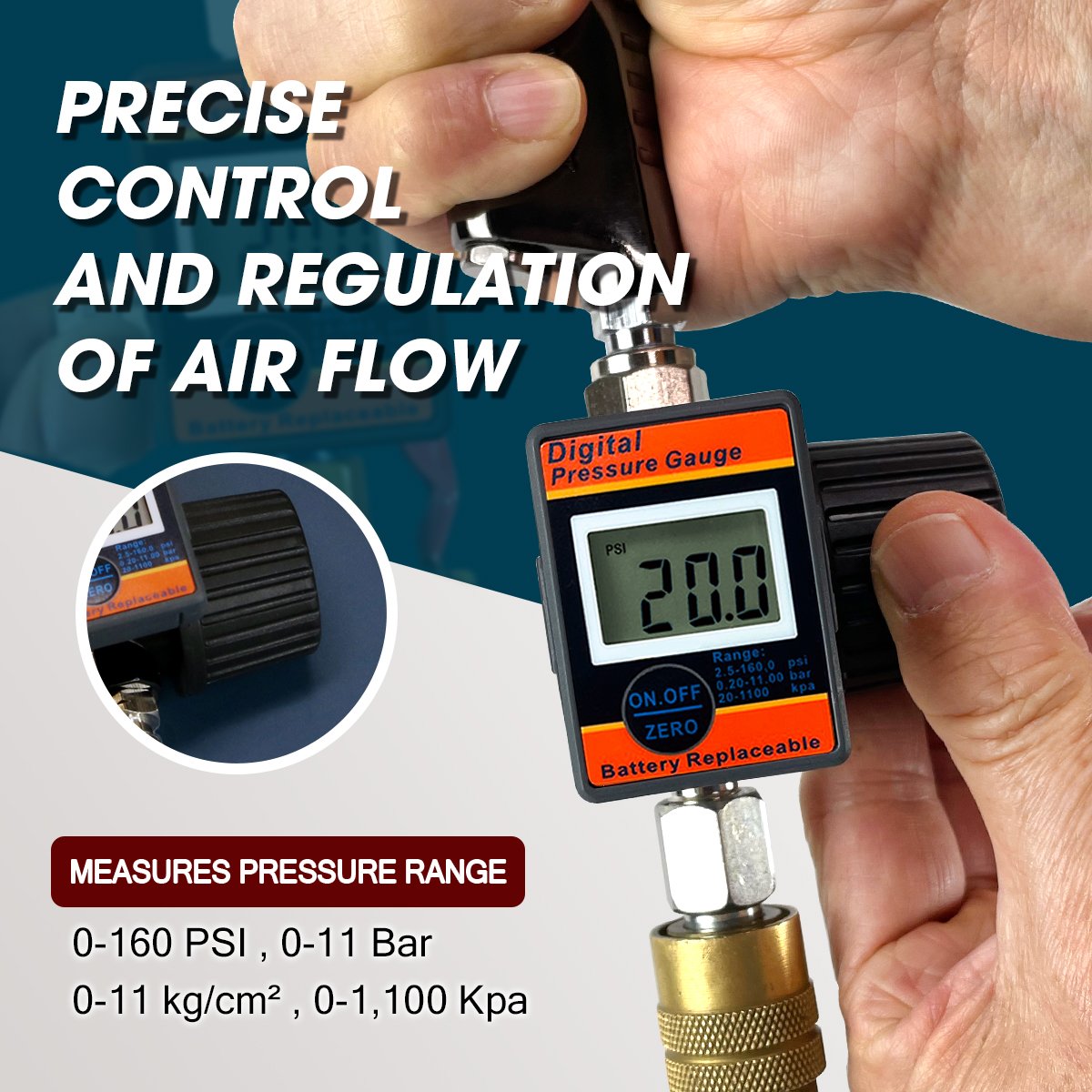 Digital 1/4" Air Pressure Regulator with Tail Gauge for Precise Spray Gun Adjustment