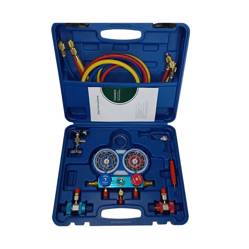 R134 HVAC Manifold Gauge Set With 4.5ft Aluminum Alloy Hose Brass Bottom Mount Pressure Gauges For Air Conditioning Tools