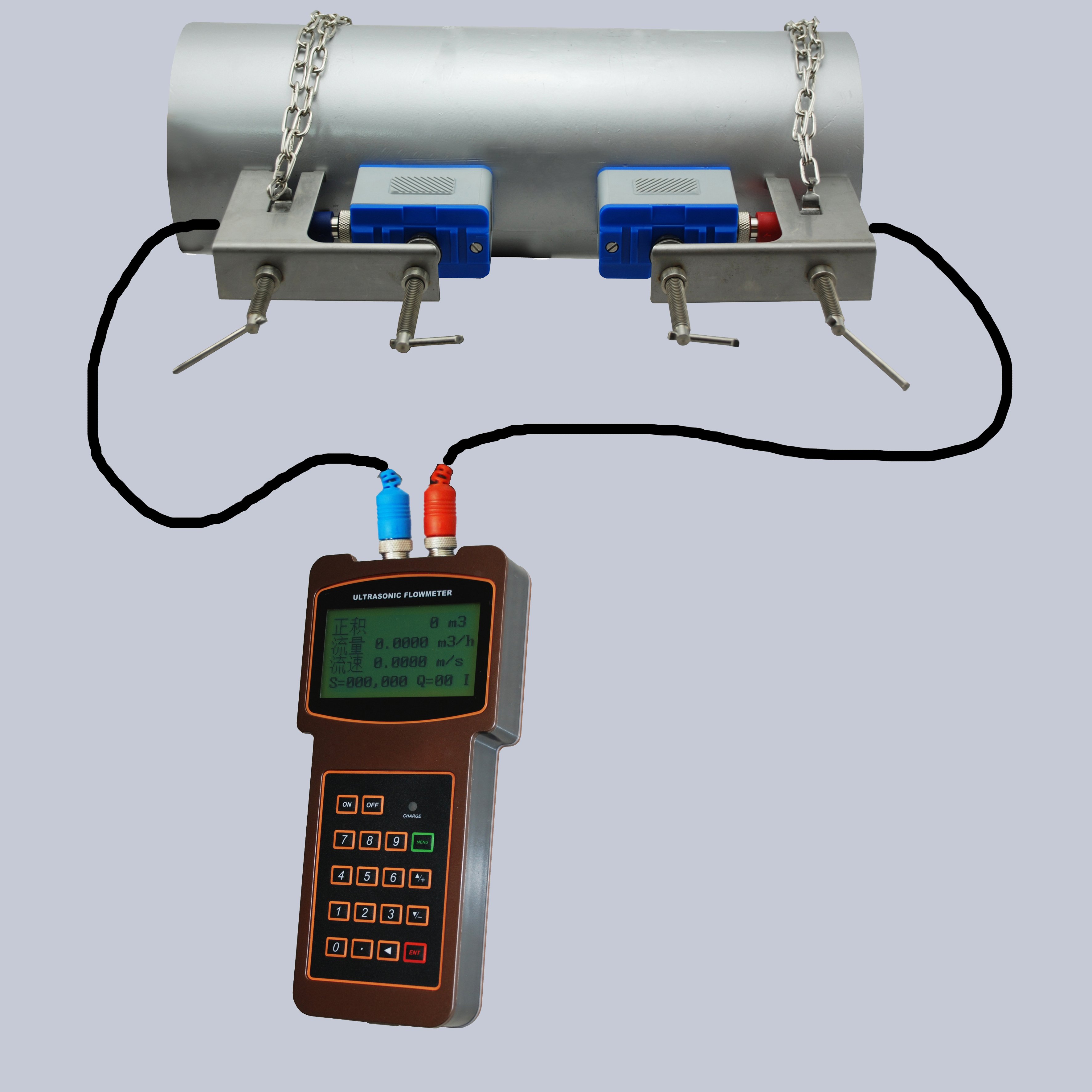 Handheld Ultrasonic Flow Meter Accuracy 1.0%R Drinking Water Industrial Liquid Flowmeter