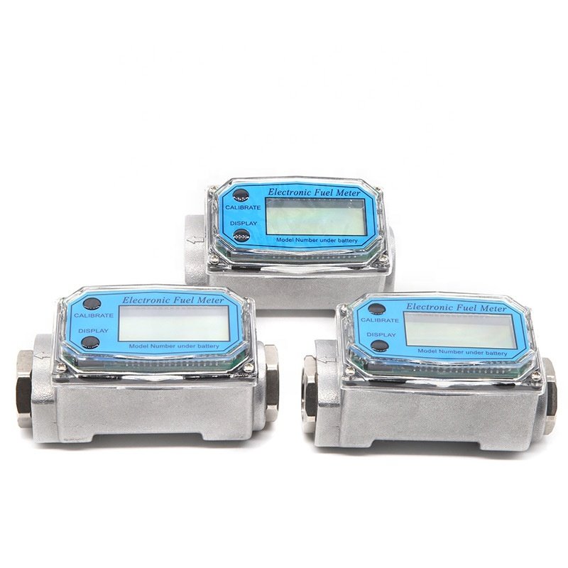 High Precision 0.5% Turbine Water Flow Meter Electronic Digital Display 1/2-2'' Aluminum Fuel Diesel Flowmeter Battery Included