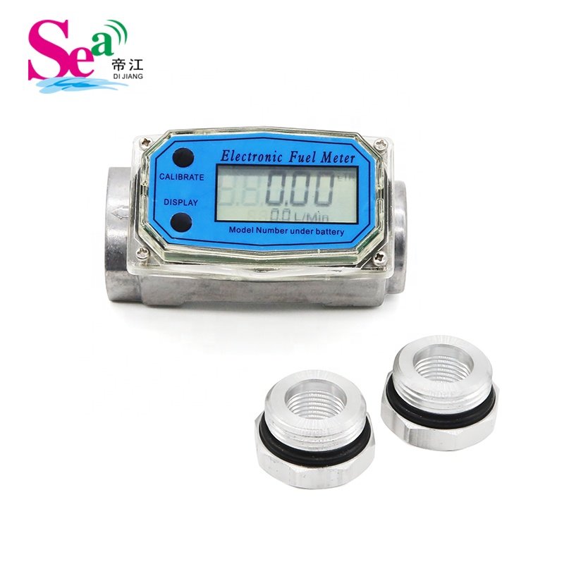 High Precision 0.5% Turbine Water Flow Meter Electronic Digital Display 1/2-2'' Aluminum Fuel Diesel Flowmeter Battery Included