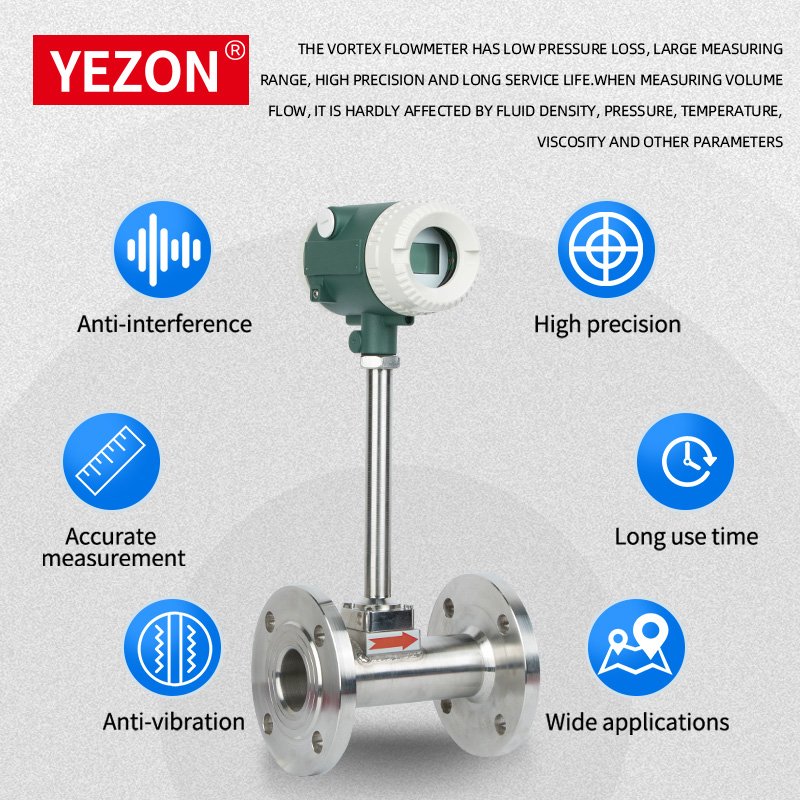 DN50 Stainless Steel Integrated Vortex Gas Flowmeter Sensor 4-20ma Water and Air OEM Customizable