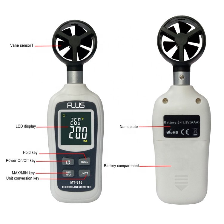 Digital Anemometer Wind Speed Meter Temperature Tester with LCD Backlight Display