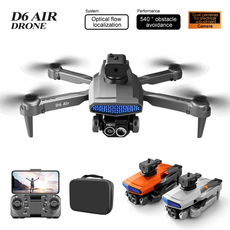 D6 air Drone 4K HD Dual Camera WiFi FPV Obstacle Avoidance Optical Flow Foldable Quadcopter RC Drone Toys