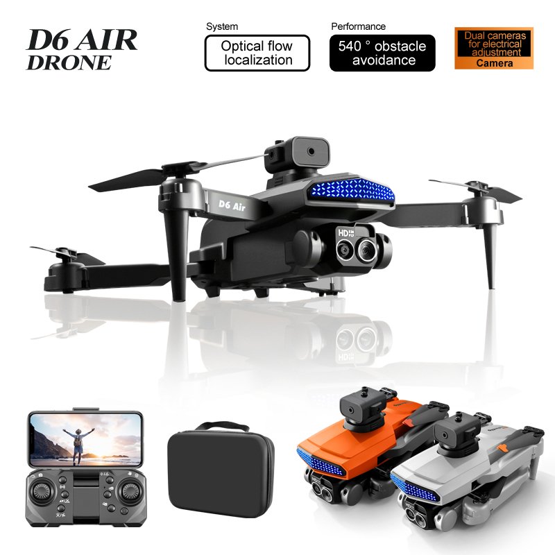 D6 air Drone 4K HD Dual Camera WiFi FPV Obstacle Avoidance Optical Flow Foldable Quadcopter RC Drone Toys