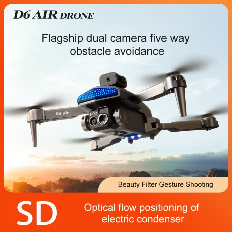 D6 air Drone 4K HD Dual Camera WiFi FPV Obstacle Avoidance Optical Flow Foldable Quadcopter RC Drone Toys