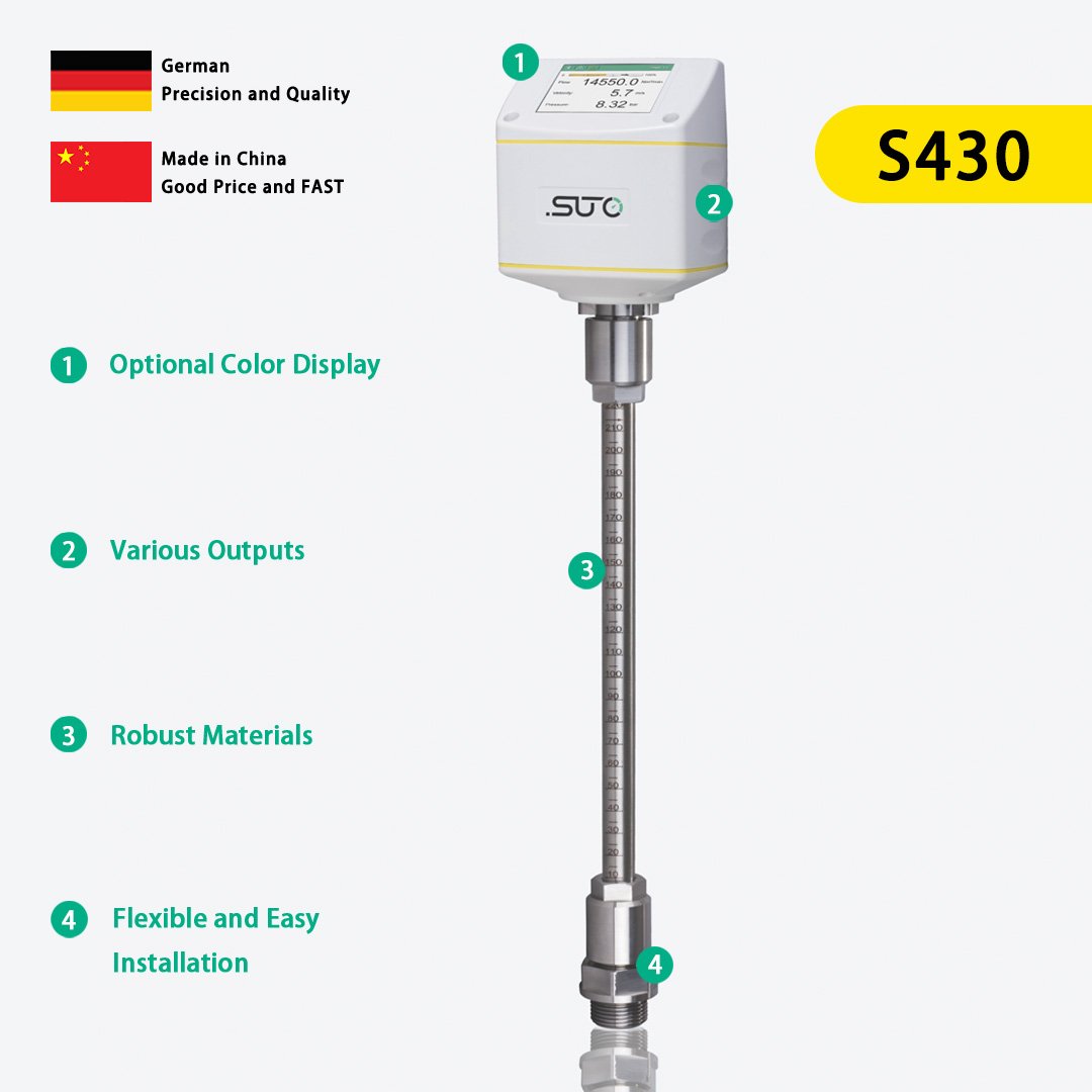 SUTO S430 Pitot Tube Flow Meter for Wet Compressed Air Insertion Various Outputs Differential Pressure Sensor Flow Meters